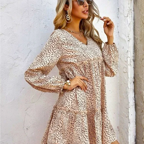 Shein Dresses | Shein Casual Long Sleeve Dress | Color: Brown/Tan | Size: S | Sonyalynn228'S Closet